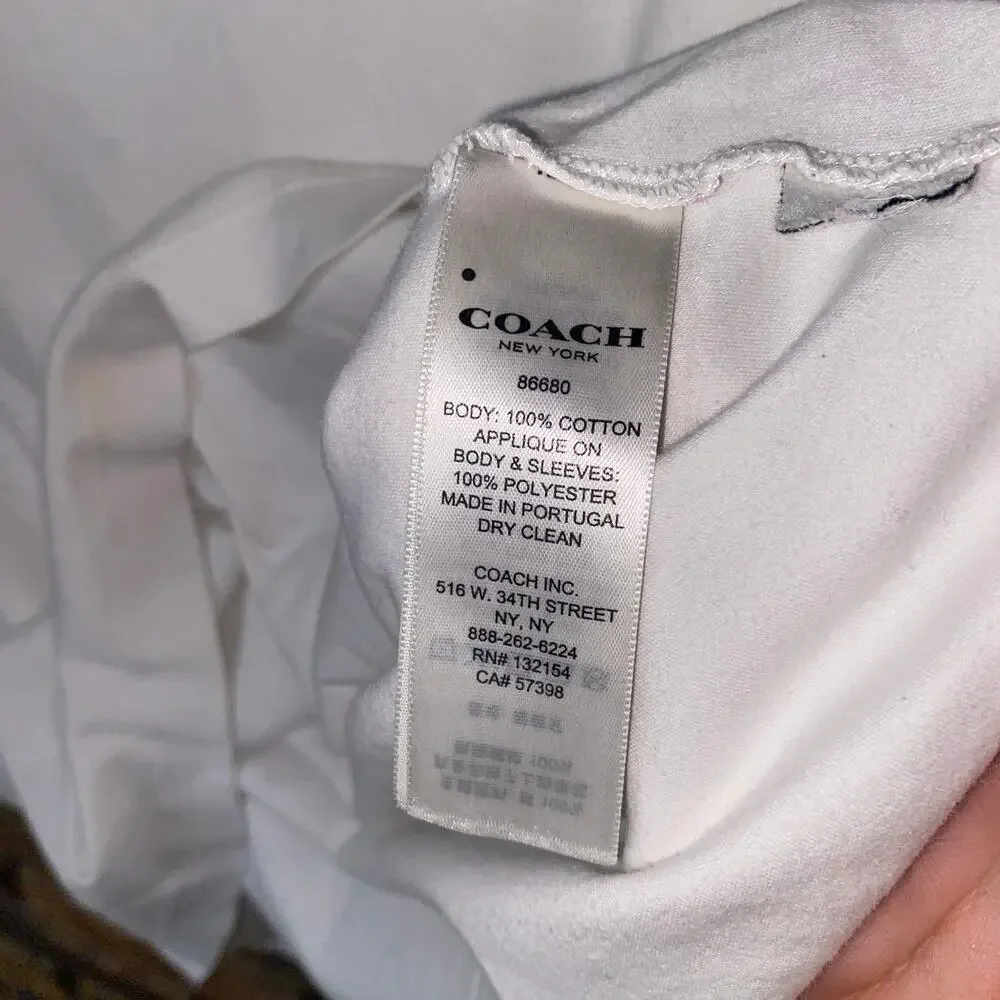Coach White Western Yoke Short Sleeve Patch T-Shirt Women's Size Small